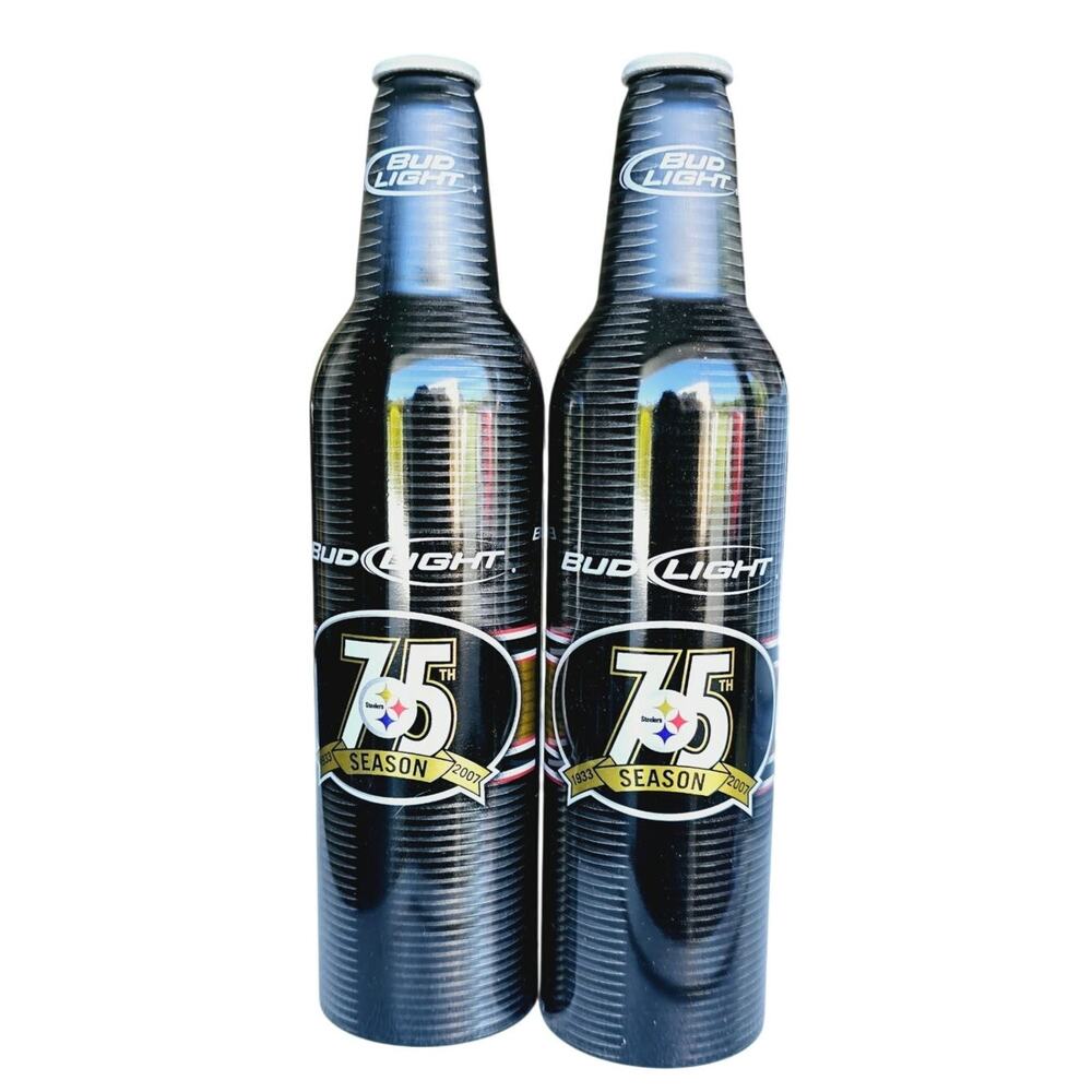 VINTAGE 2007 Pittsburgh Steelers Empty Bud Light 75th Anniversary Beer Bottles